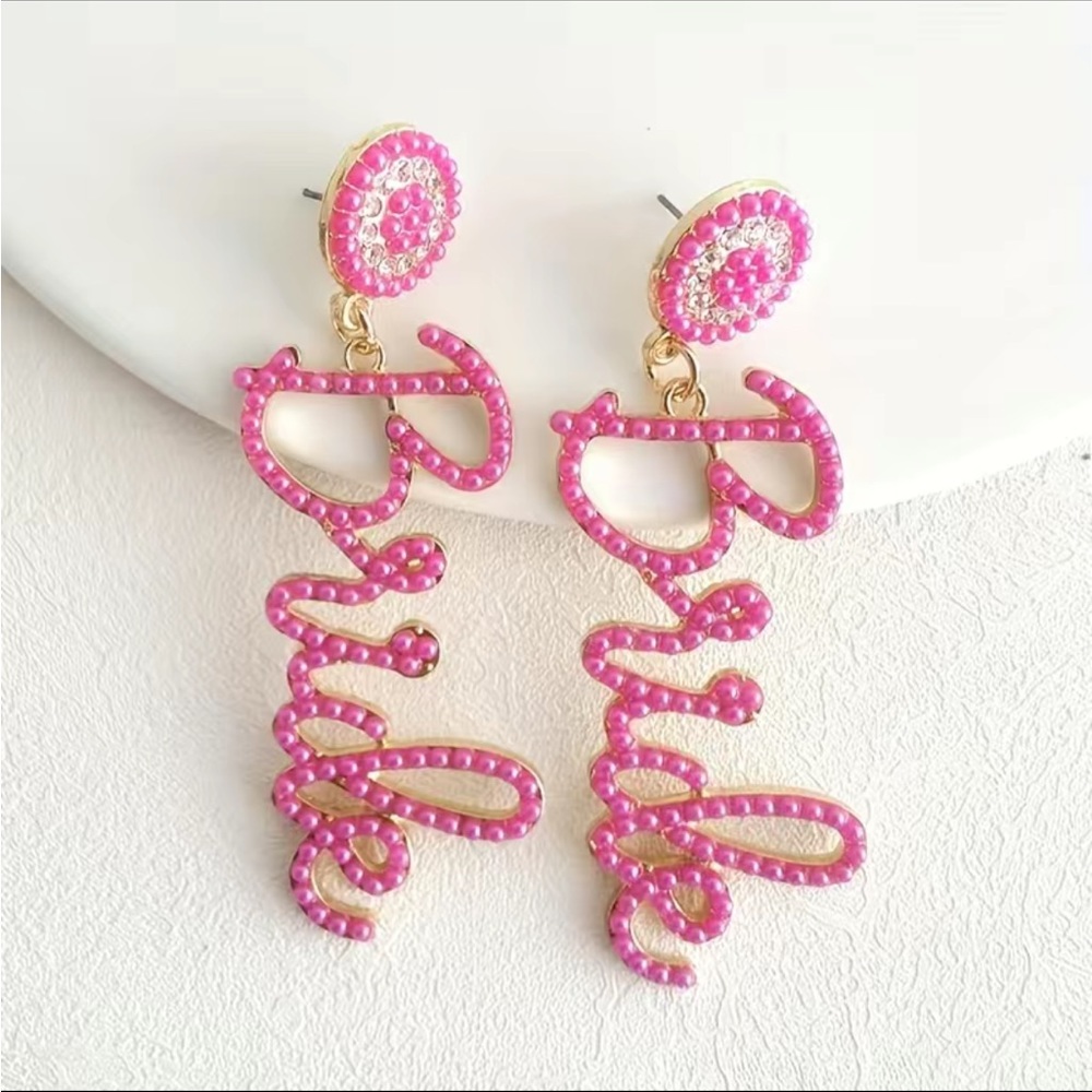 NWT Hot Pink Beaded Barbie Bride Earrings